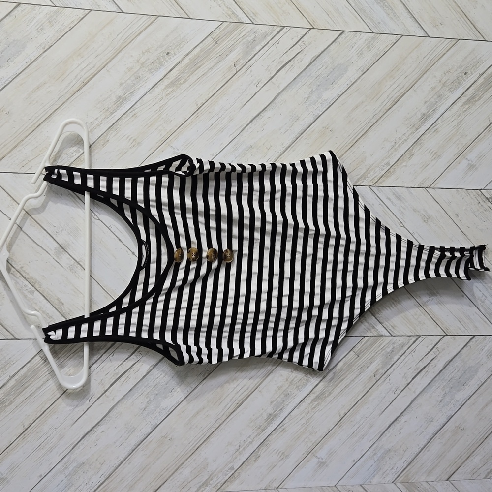 Shein Black and white striped tank body suit size L